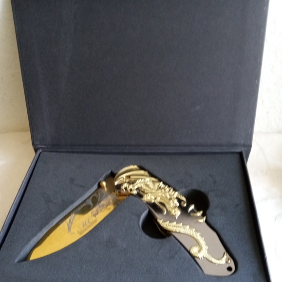 Collectible Fantasy Golden 3D Sculpted Wrap Around Dragon Knife w Gift Box - Picture 2 of 10